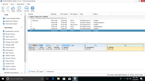 Resize partition E