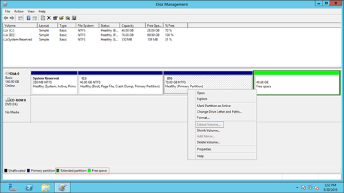 Why and how to fix Windows Server 2012 Extend Volume greyed out?