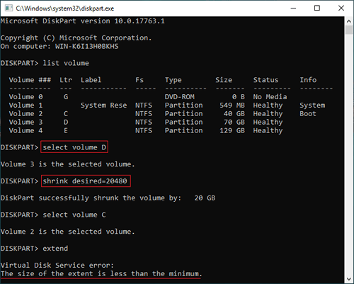 Diskpart extend C drive volume in Windows Server 2019/2022