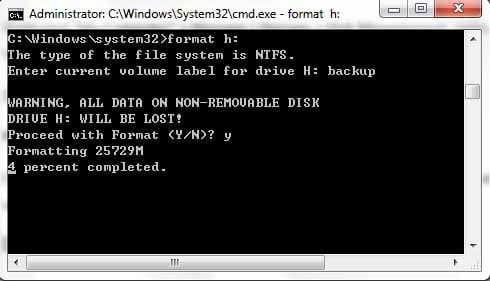 open disk formatting windows cmd