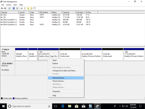 How to merge Unallocated space in windows 10 (64 bit)?