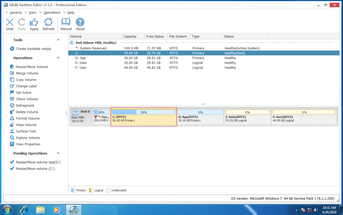 Extend hard drive partition on Windows 7 without data loss.