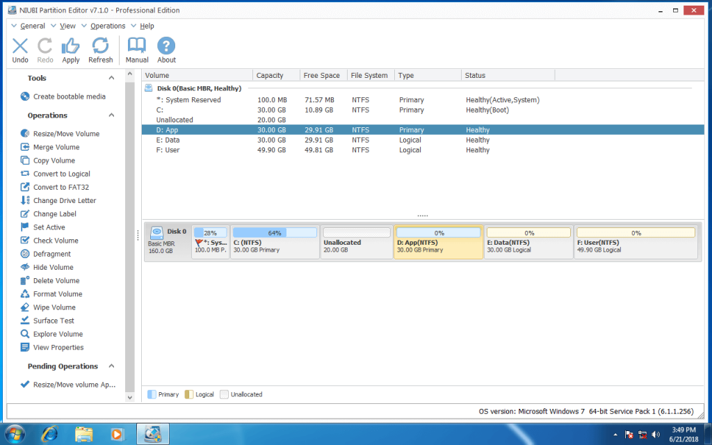 Extend hard drive partition on Windows 7 without data loss.