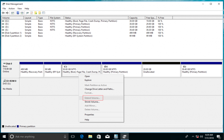 Extend Primary Partition Windows 10